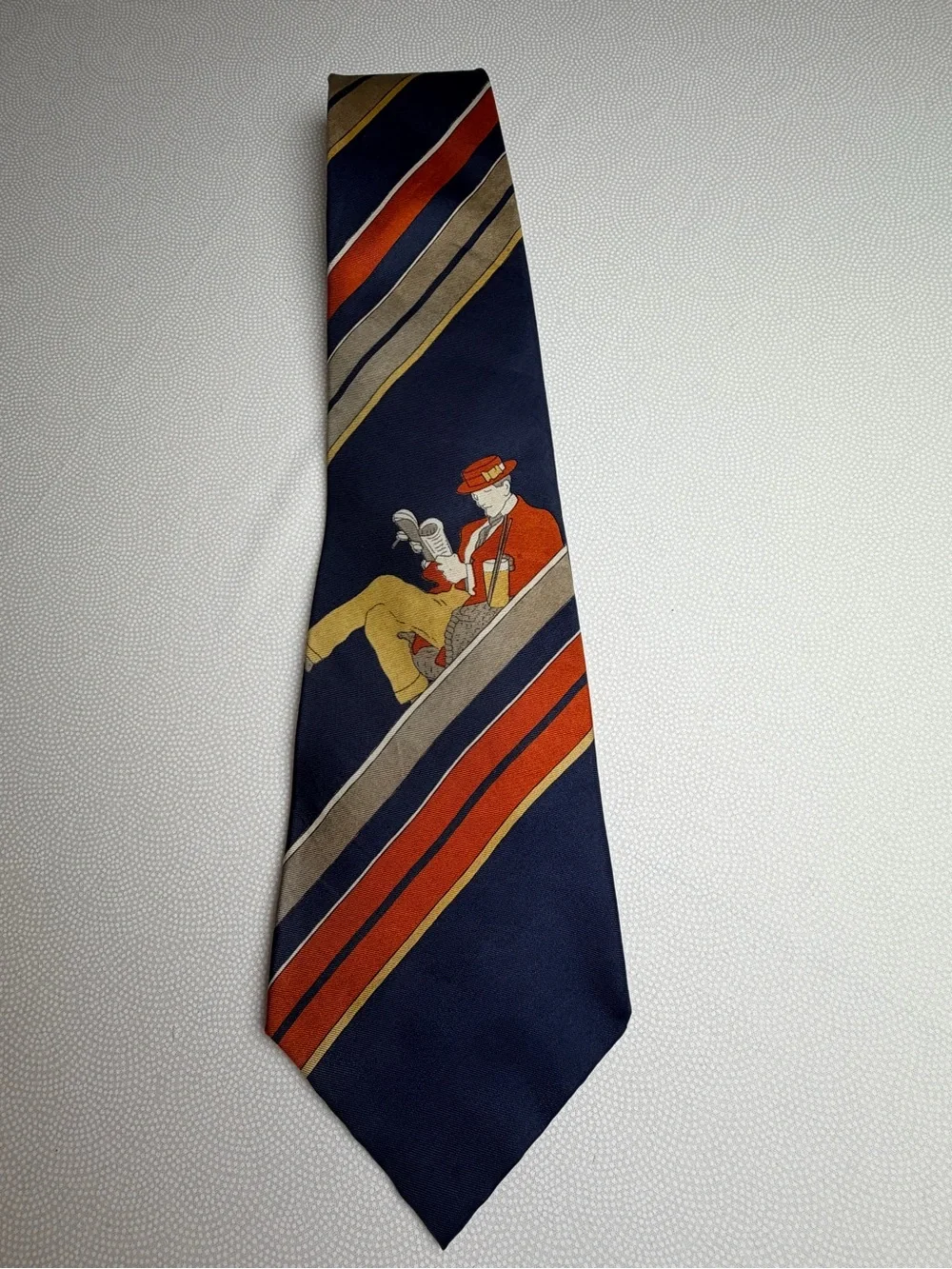 Vintage 1970’s Gino Pompeii 100% Silk Tie Novelty Man Reading Handmade In Italy